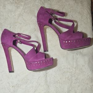 Chinese Laundry Magenta Suede Platform Heels with Studs